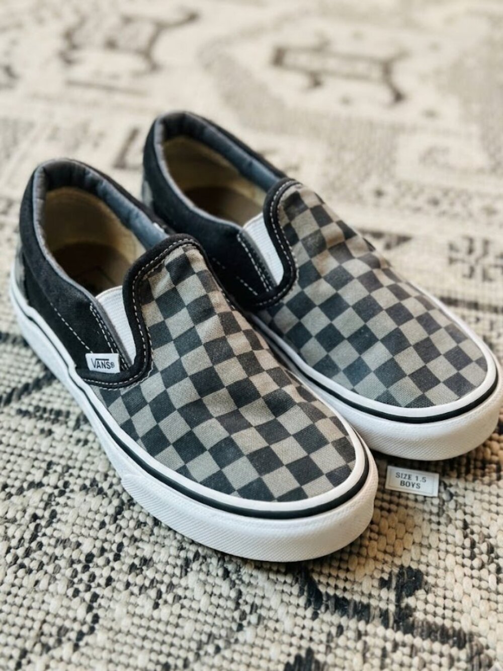 Vans Boys Classic Checkerboard Slip-On Sneakers - Gray/Black - Size 1.5